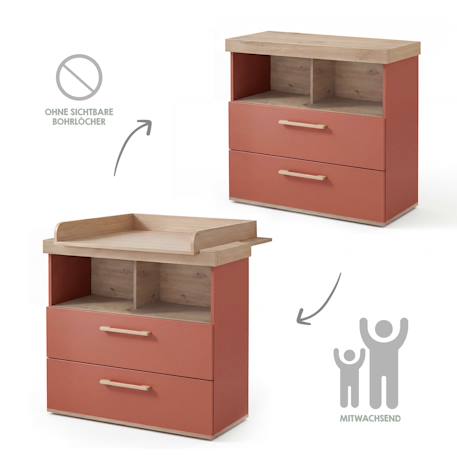 Commode à langer 'jimmy' avec tiroir / compartiment ouvert – poignées en bois massif Blanc+Mauve+Sauge 12 - vertbaudet enfant 