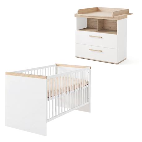 Ensemble Chambre Bébé 'Jimmy' – Set Duo – Chambre Évolutive au Design Scandinave Blanc+Mauve+Sauge 2 - vertbaudet enfant 