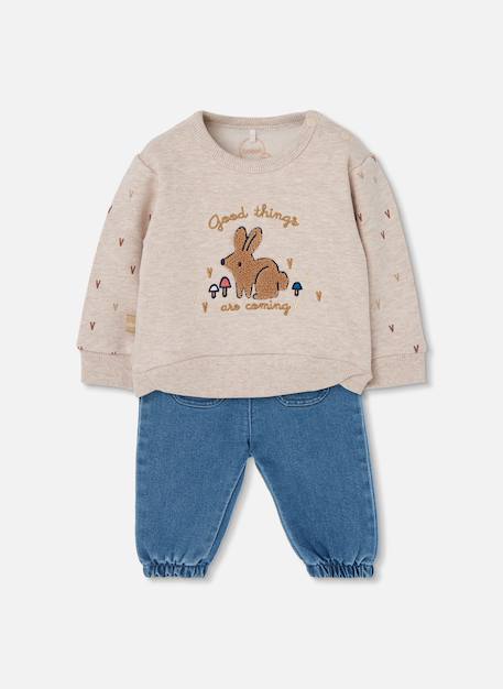 Ensemble bébé fille maille broderie lapin Marron 1 - vertbaudet enfant 