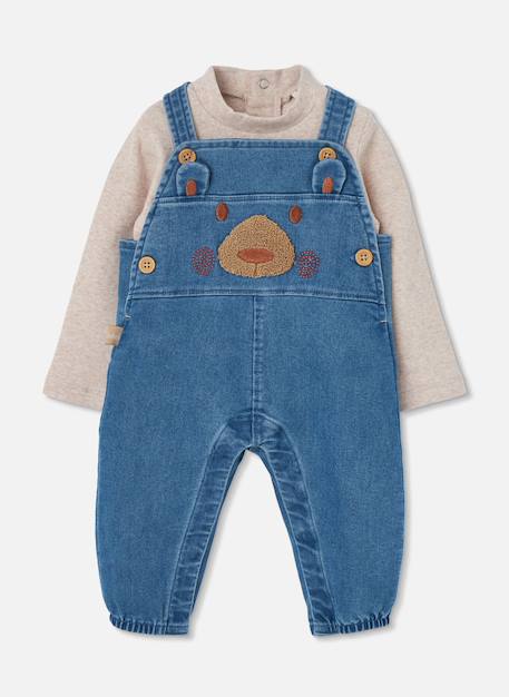 Ensemble bébé garçon denim brodé d'ours Bleu 1 - vertbaudet enfant 