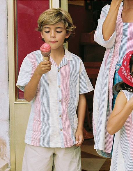 Chemise à manches courtes en coton à rayures you&me Rouge 1 - vertbaudet enfant 