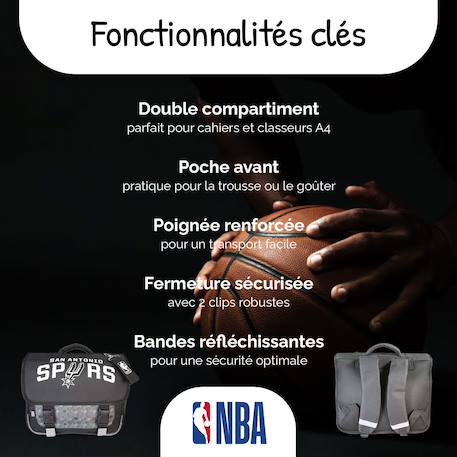 Cartable scolaire 2 compartiments NBA San Antonio Spurs - 38 cm Noir 2 - vertbaudet enfant 