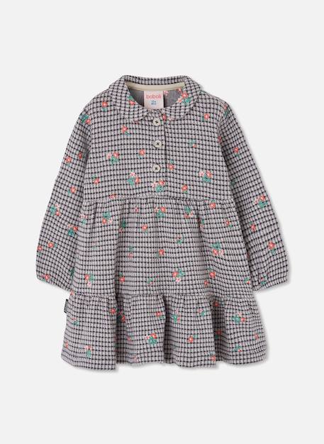 Fille-Robe-Robe en maille à carreaux et fleurs