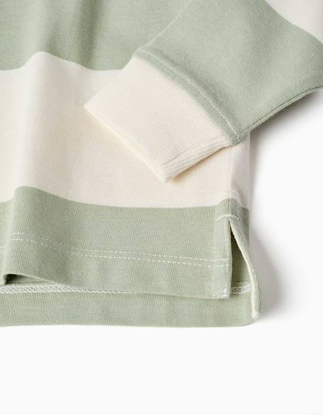 Sweat en coton avec capuche et à rayures Vert clair 4 - vertbaudet enfant 