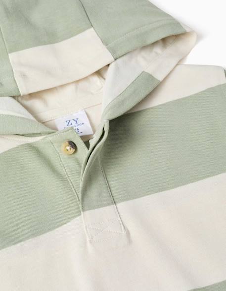 Sweat en coton avec capuche et à rayures Vert clair 4 - vertbaudet enfant 