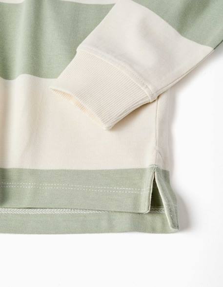 Sweat en coton avec capuche et à rayures Vert clair 3 - vertbaudet enfant 