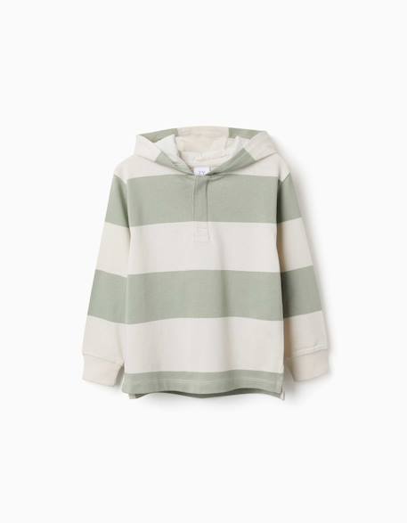Garçon-Pull, gilet, sweat-Sweat en coton avec capuche et à rayures