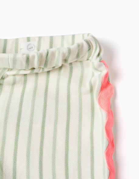 Pantalon en coton à rayures avec galon ric rac Beige clair 3 - vertbaudet enfant 