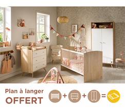 Chambre et rangement-Chambre-Chambre bébé trio: lit bébé 70x140 évolutif, commode à langer 3 tiroirs et armoire 2 portes décor bois chêne et blanc - access