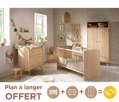 Chambre et rangement-Chambre-Chambre bébé trio: lit bébé 70x140 évolutif, commode à langer 3 tiroirs et armoire 2 portes décor bois chêne - access
