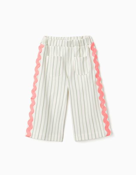Pantalon en coton à rayures avec galon ric rac Beige clair 1 - vertbaudet enfant 
