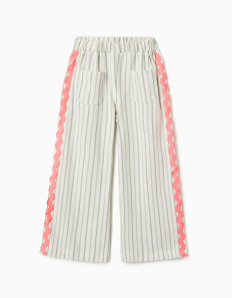 Fille-Pantalon en coton à rayures avec galon ric rac