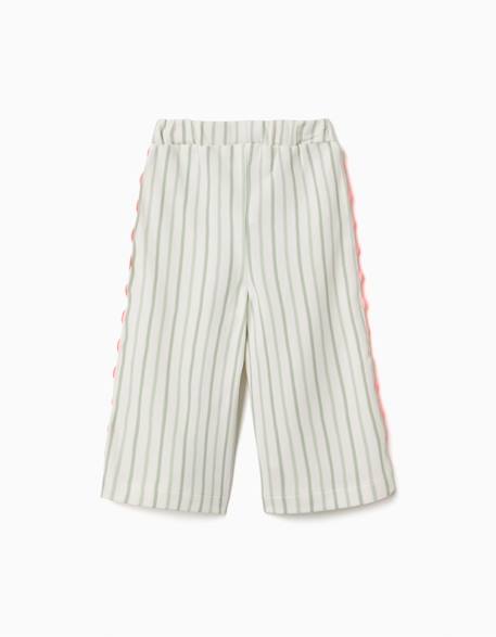 Pantalon en coton à rayures avec galon ric rac Beige clair 2 - vertbaudet enfant 