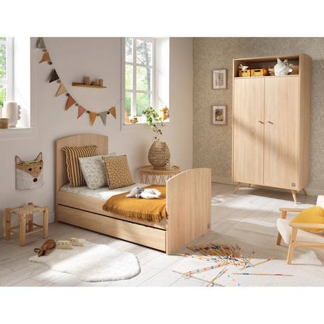 Chambre bébé trio: lit bébé 70x140 évolutif, commode à langer 3 tiroirs et armoire 2 portes décor bois chêne - access Marron 4 - vertbaudet enfant 