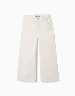 -Pantalon à jambe large en sergé avec quatre poches