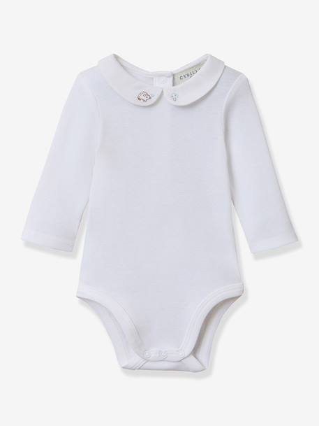 Body manches longues col brodé blanc 1 - vertbaudet enfant 