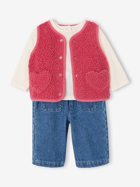 Ensemble 3 pièces bébé fille rose poudré 1 - vertbaudet enfant 