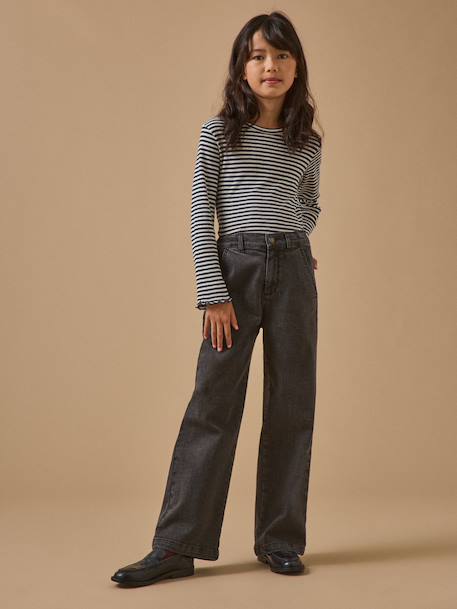 Pantalon large en denim fille Denim bleu+Denim gris fonce 8 - vertbaudet enfant 