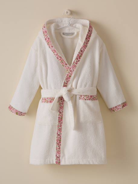 Peignoir enfant en éponge et tissu liberty Blanc doux+Rose pale 3 - vertbaudet enfant 