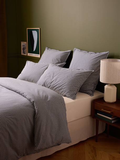 Taie d'oreiller percale de coton 'vichy' Vichy curry+Vichy marine 5 - vertbaudet enfant 