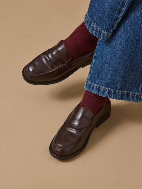 Mocassins en cuir fille Chocolat 1 - vertbaudet enfant 