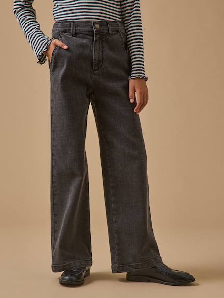 Pantalon large en denim fille Denim bleu+Denim gris fonce 5 - vertbaudet enfant 