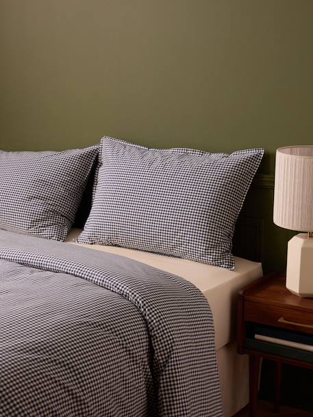 Taie d'oreiller percale de coton 'vichy' Vichy curry+Vichy marine 7 - vertbaudet enfant 