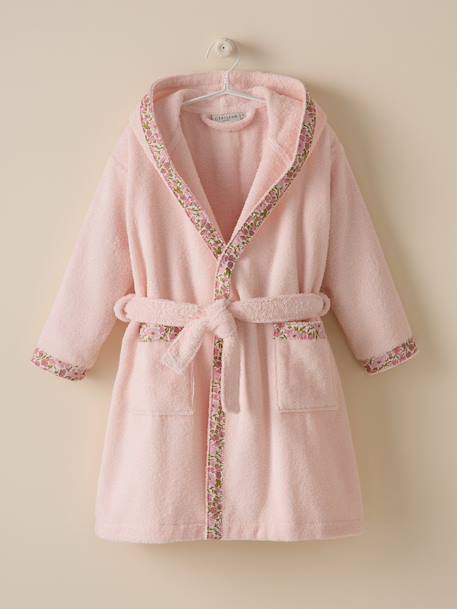 Peignoir enfant en éponge et tissu liberty Blanc doux+Rose pale 7 - vertbaudet enfant 