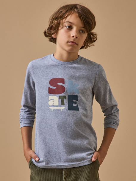 T-shirt imprimé garçon - coton biologique Gris chine+Marine+Vert 1 - vertbaudet enfant 