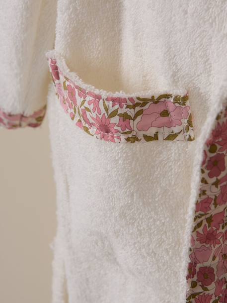 Peignoir enfant en éponge et tissu liberty Blanc doux+Rose pale 2 - vertbaudet enfant 