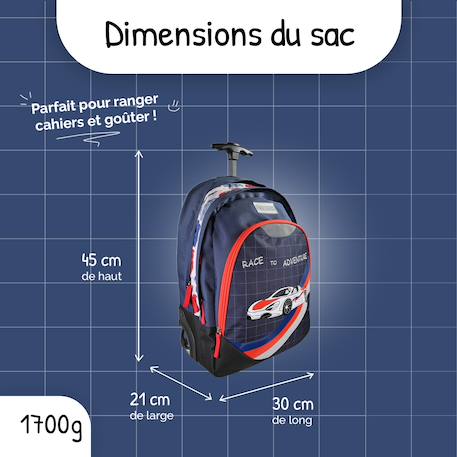 Sac à dos scolaire à roulettes 2 compartiments Phileas - 45 cm Bleu 3 - vertbaudet enfant 