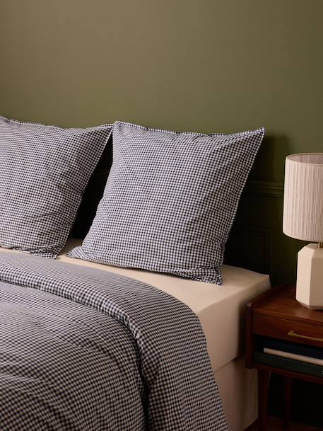 Taie d'oreiller percale de coton 'vichy' Vichy curry+Vichy marine 3 - vertbaudet enfant 