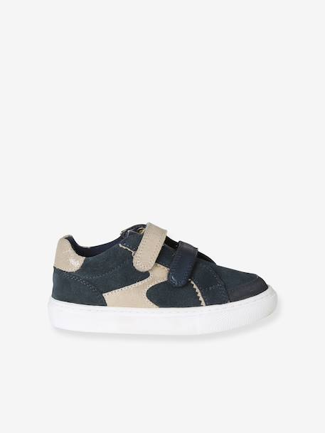 Baskets enfant fille cuir à scratchs blanc imprimé+écru+marine 12 - vertbaudet enfant 