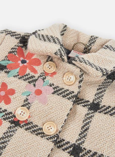Manteau fille carreaux broderie fleurs Beige 3 - vertbaudet enfant 