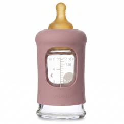 Puériculture-Repas-Biberon en verre avec housse de protection - rosewood - 150 ml