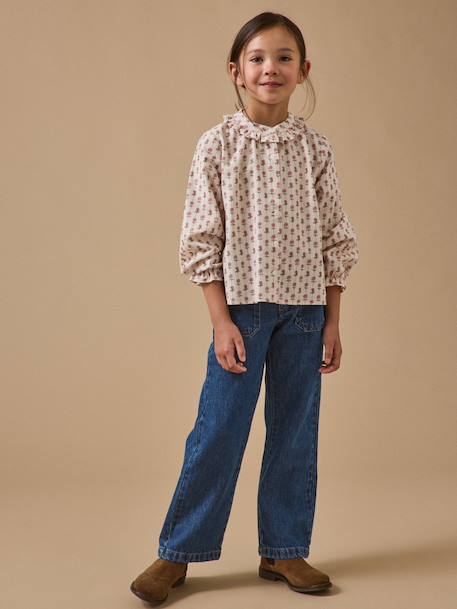 Pantalon droit fille en denim Denim stone+Ecru 4 - vertbaudet enfant 