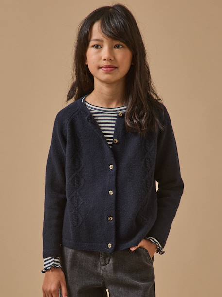 Cardigan  en laine mérinos Framboise+Marine+Vert 7 - vertbaudet enfant 
