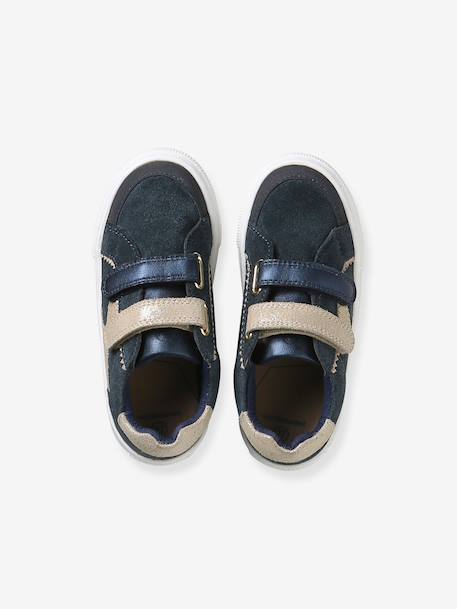 Baskets enfant fille cuir à scratchs blanc imprimé+écru+marine 14 - vertbaudet enfant 