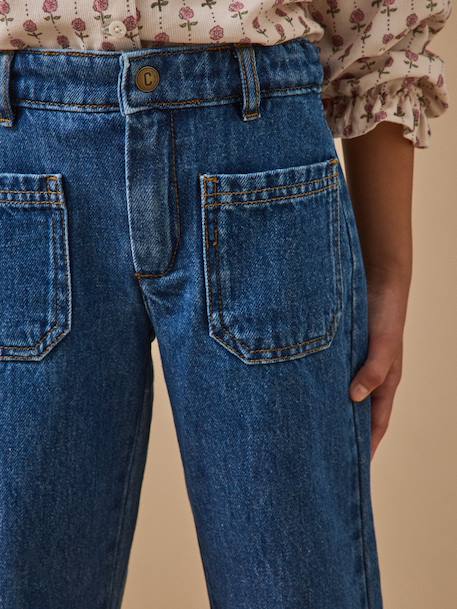 Pantalon droit fille en denim Denim stone+Ecru 3 - vertbaudet enfant 