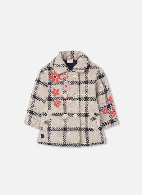 Manteau fille carreaux broderie fleurs Beige 1 - vertbaudet enfant 