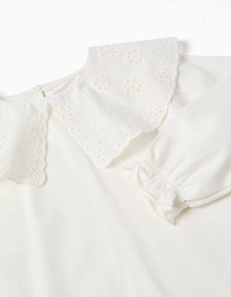 T-shirt à manches longues avec col maxi en broderie anglaise Blanc 3 - vertbaudet enfant 