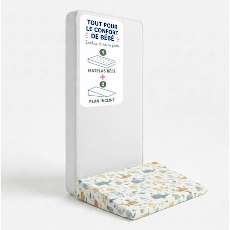Pack matelas bébé 60x120 cm + plan incliné coton sweety - confort souple et position idéale Bleu+Rose 7 - vertbaudet enfant 