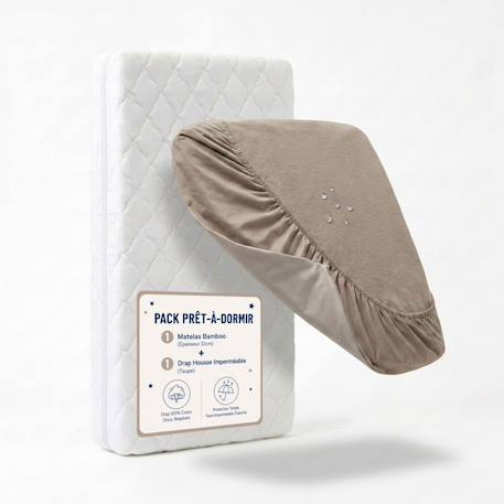 Pack matelas déhoussable bamboo + drap-housse imperméable taupe Blanc 1 - vertbaudet enfant 