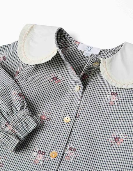 Chemise en coton à motif vichy avec imprimé floral Bleu foncé 3 - vertbaudet enfant 