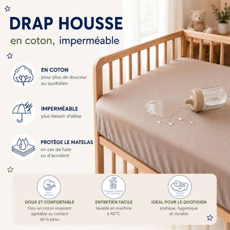 Pack matelas déhoussable bamboo + drap-housse imperméable taupe Blanc 4 - vertbaudet enfant 