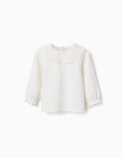-T-shirt à manches longues avec col en broderie anglaise