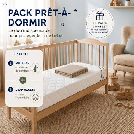 Pack matelas déhoussable bamboo + drap-housse imperméable taupe Blanc 2 - vertbaudet enfant 