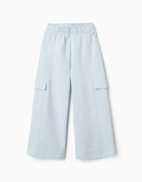 Pantalon en molleton à jambe large avec poches cargo Bleu clair+Gris foncé 1 - vertbaudet enfant 