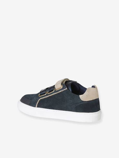 Baskets enfant fille cuir à scratchs blanc imprimé+écru+lot blanc+marine 18 - vertbaudet enfant 