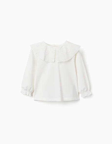 T-shirt à manches longues avec col maxi en broderie anglaise Blanc 1 - vertbaudet enfant 